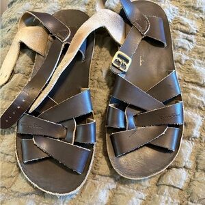 Sun-San Salt Water Sandals by Hoy Brown Leather Fisherman Sandals Size 2